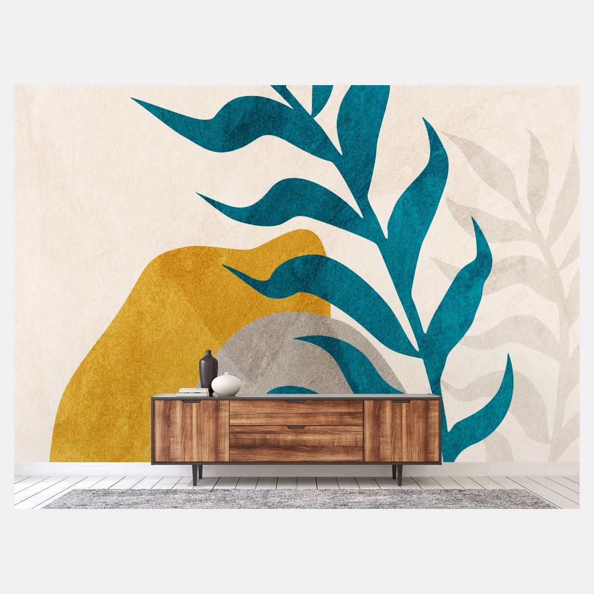Papier peint composition botanique minimaliste aux formes organiques – Wallnifity® Papier peint composition botanique minimaliste aux formes organiques – Wallnifity®