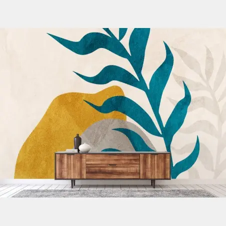 Papier peint composition botanique minimaliste aux formes organiques – Wallnifity®