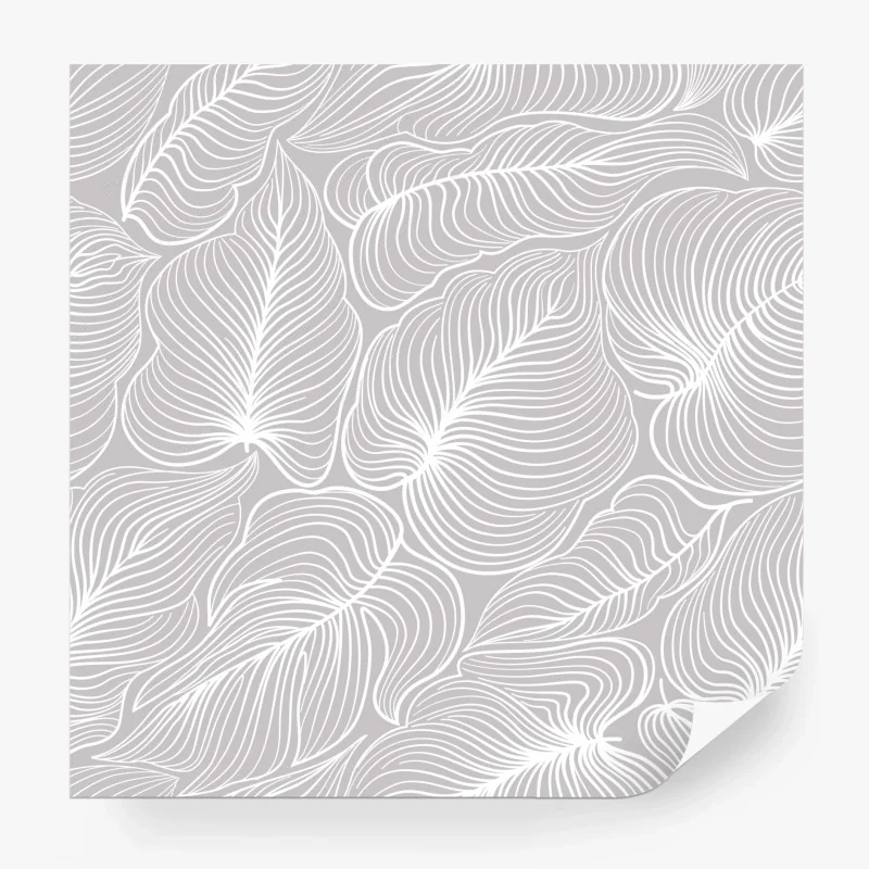 Papier peint motif floral rétro en lignes blanches sur fond gris – Wallnifity®