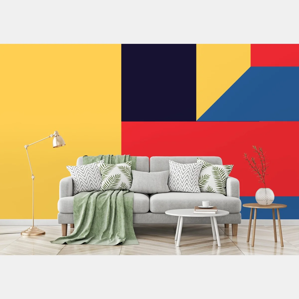 Papier peint composition géométrique en perspective style Mondrian – Wallnifity® Papier peint composition géométrique en perspective style Mondrian – Wallnifity®