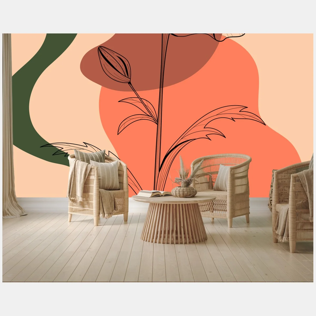 Papier peint fleur minimaliste aux formes organiques – Wallnifity® Papier peint fleur minimaliste aux formes organiques – Wallnifity®