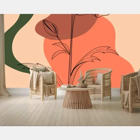 Papier peint fleur minimaliste aux formes organiques – Wallnifity®