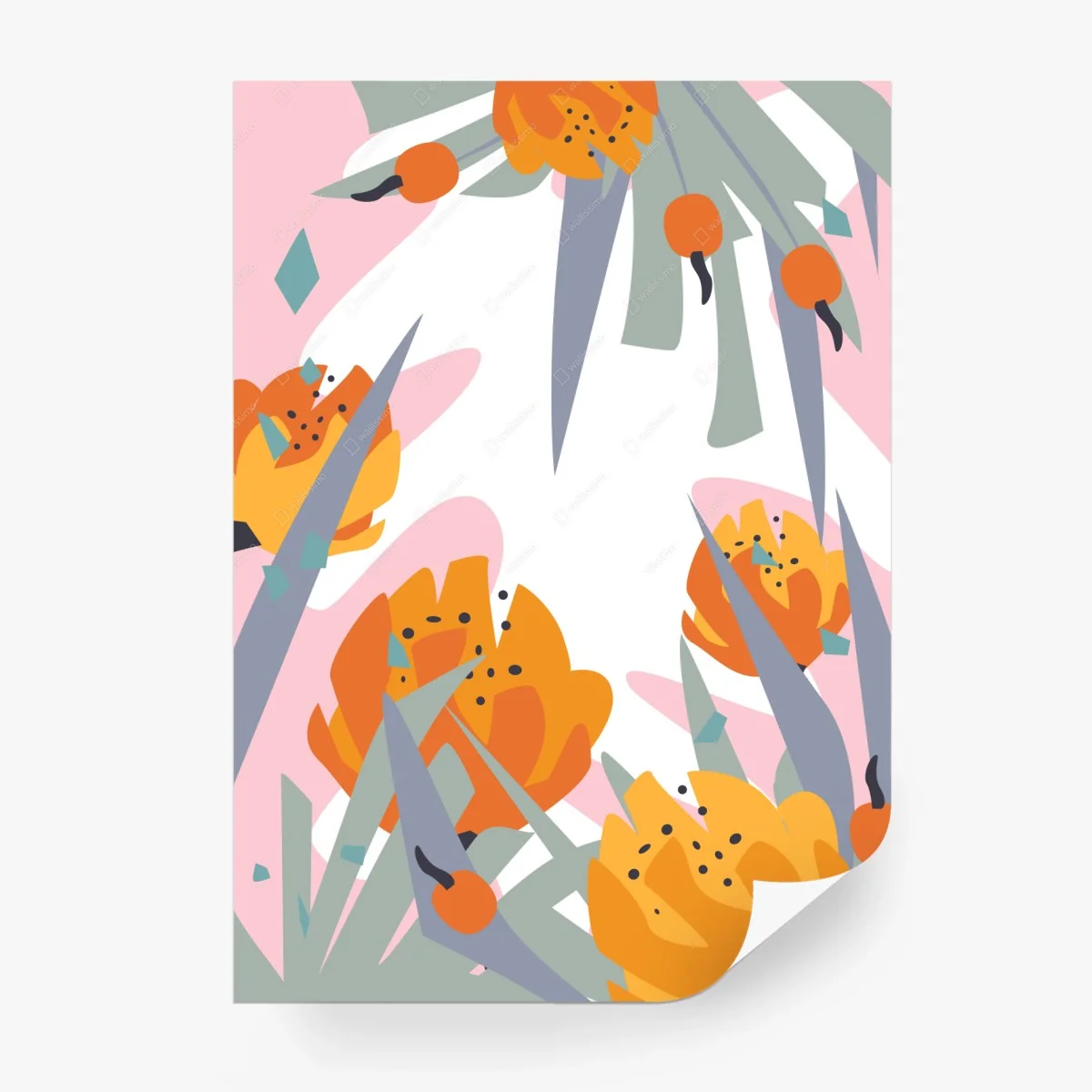 Papier peint motif floral abstrait corail et pastel – Wallnifity®