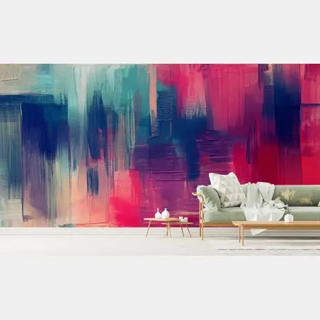 Papier peint vibrations abstraites rose et turquoise – Wallnifity®