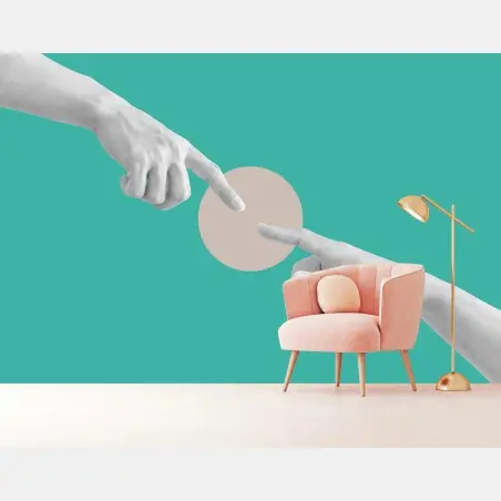 Papier peint mains en connexion sur fond turquoise – Wallnifity®
