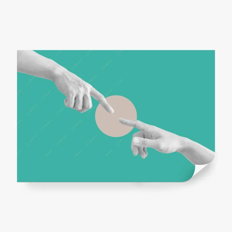 Papier peint mains en connexion sur fond turquoise – Wallnifity® Papier peint mains en connexion sur fond turquoise – Wallnifity®