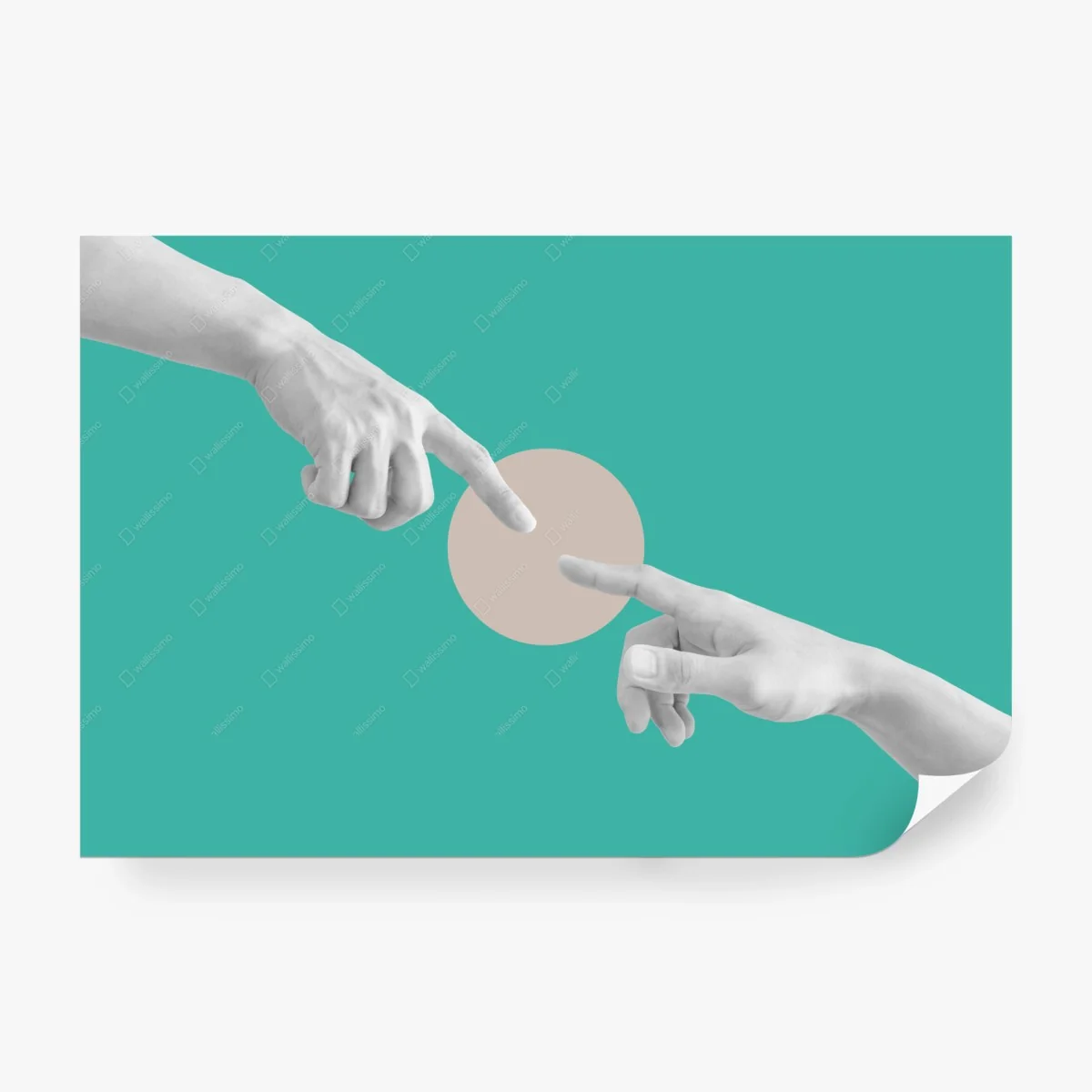 Papier peint mains en connexion sur fond turquoise – Wallnifity® Papier peint mains en connexion sur fond turquoise – Wallnifity®