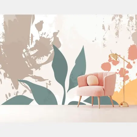 Papier peint motif botanique abstrait aux tons pastel – Wallnifity®