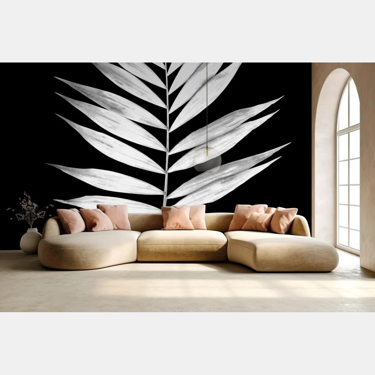 Papier peint feuille de palmier minimaliste en noir et blanc – Wallnifity® Papier peint feuille de palmier minimaliste en noir et blanc – Wallnifity®