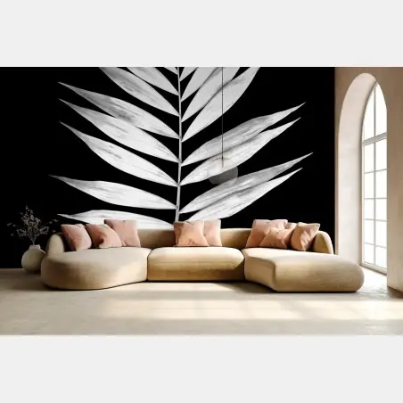 Papier peint feuille de palmier minimaliste en noir et blanc – Wallnifity®