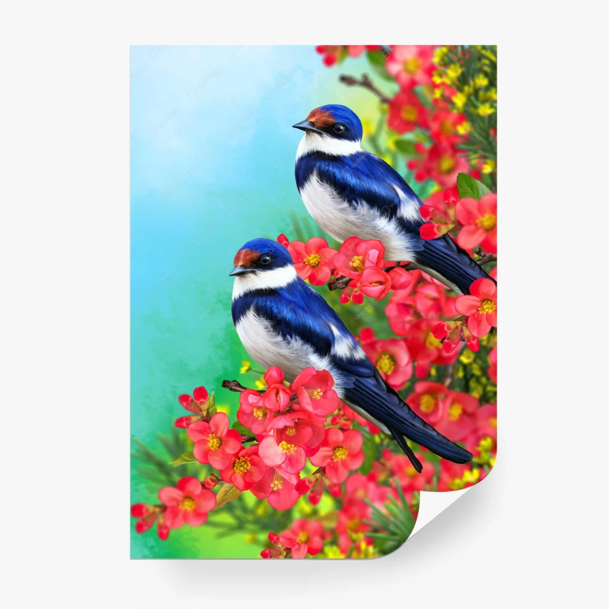 Papier peint deux hirondelles bleues sur branches fleuries – Wallnifity® Papier peint deux hirondelles bleues sur branches fleuries – Wallnifity®