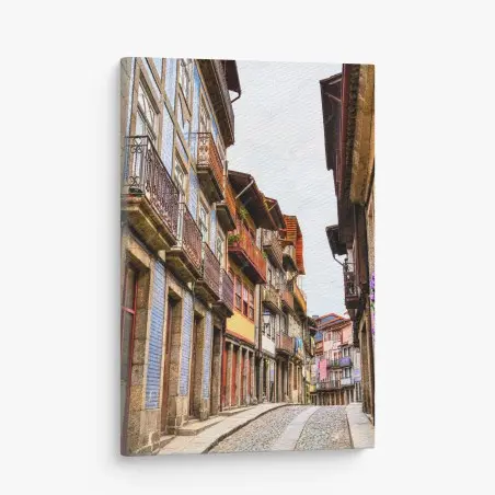 Tableau sur toile ruelle pittoresque aux façades colorées – Wallnifity®