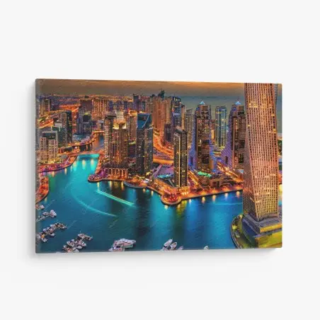 Tableau sur toile marina de Dubaï au crépuscule – Wallnifity®