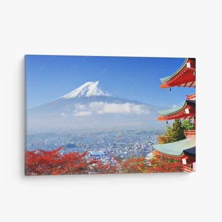 Tableau sur toile panorama automnal avec le Mont Fuji et une pagode – Wallnifity®