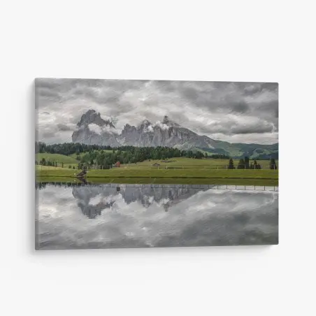 Tableau sur toile paysage brumeux des Dolomites à Alpe di Siusi – Wallnifity®