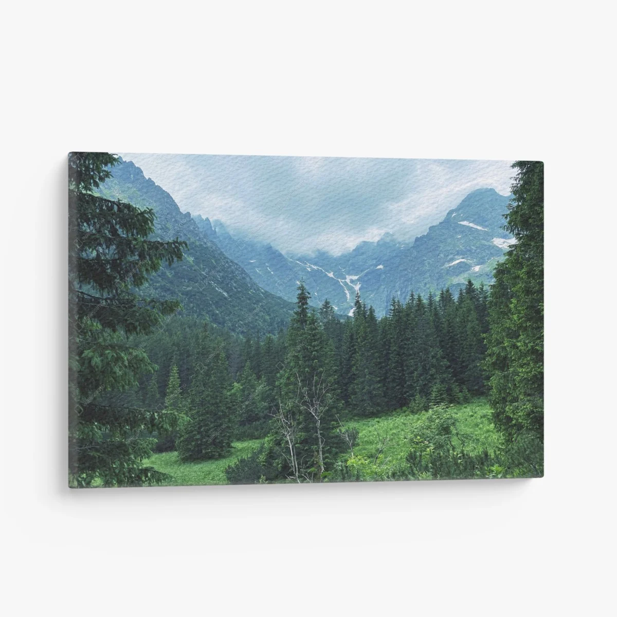 Tableau sur toile vallée alpine brumeuse entre sapins – Wallnifity® Tableau sur toile vallée alpine brumeuse entre sapins – Wallnifity®