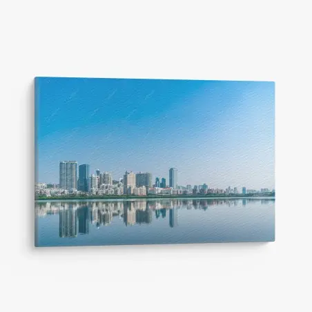 Tableau sur toile horizon urbain miroir sur l'eau – Wallnifity®