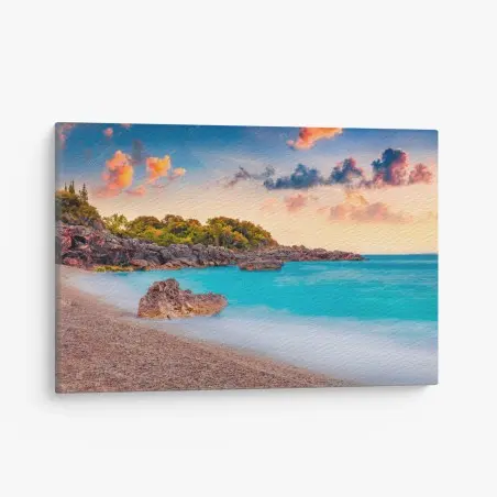 Tableau sur toile lever de soleil à Himare, Albanie sur la mer Adriatique – Wallnifity®
