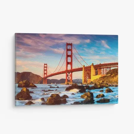 Tableau sur toile pont emblématique de Golden Gate au coucher de soleil – Wallnifity®