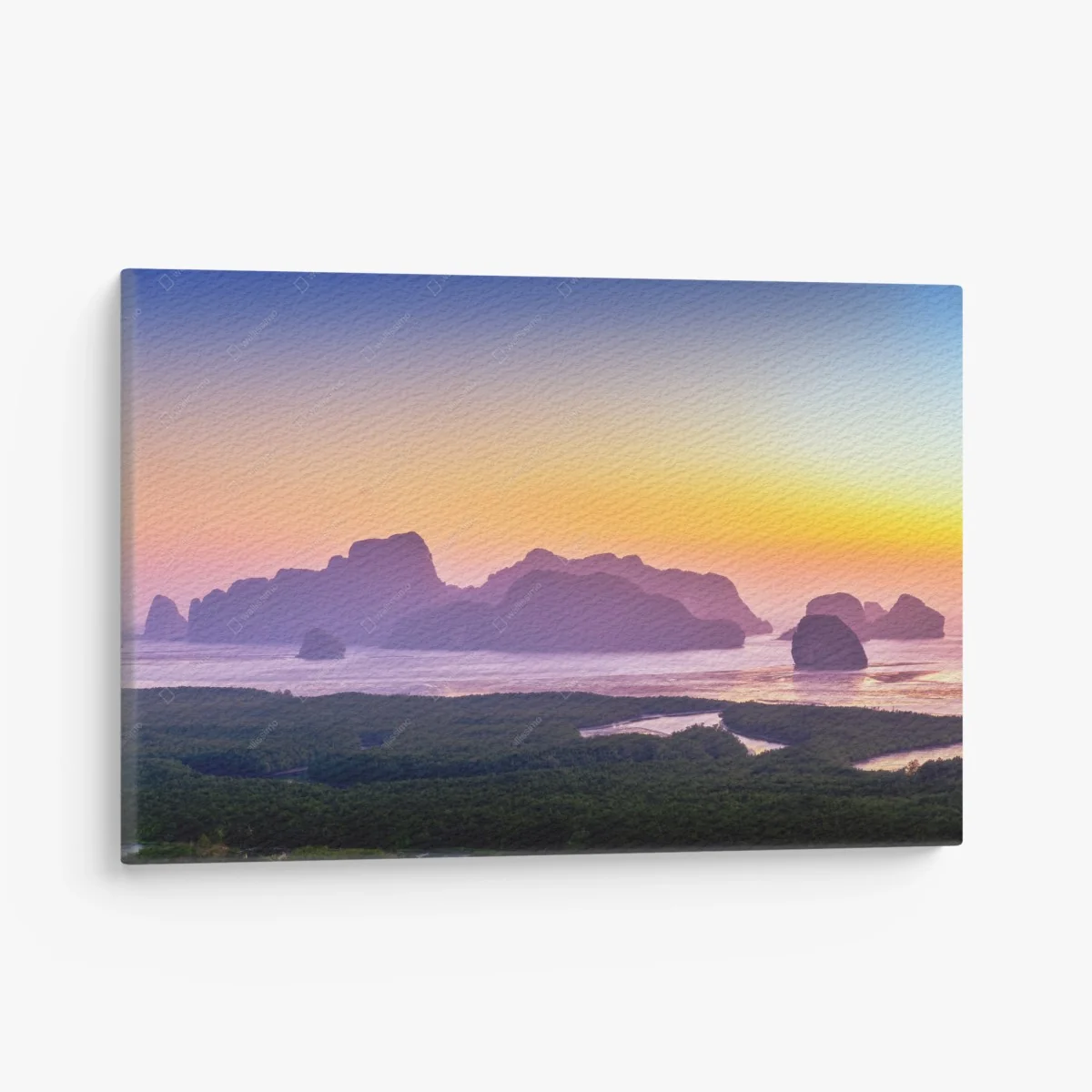 Tableau sur toile lever de soleil au belvédère Samet Nangshe, baie de Phang Nga – Wallnifity® Tableau sur toile lever de soleil au belvédère Samet Nangshe, baie de Phang Nga – Wallnifity®