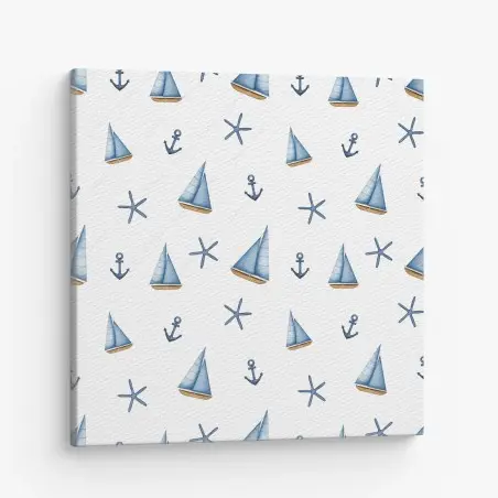 Tableau sur toile motif marin en aquarelle: voiliers et ancres – Wallnifity®