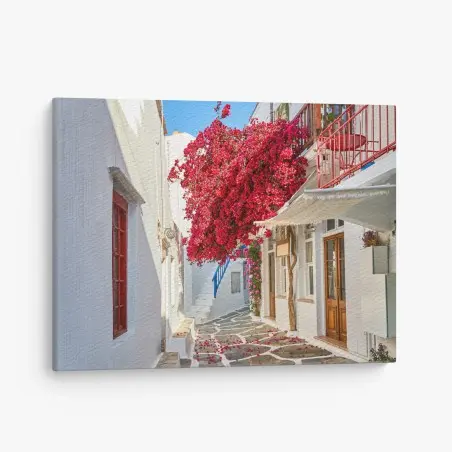 Tableau sur toile ruelle méditerranéenne aux bougainvilliers éclatants – Wallnifity®