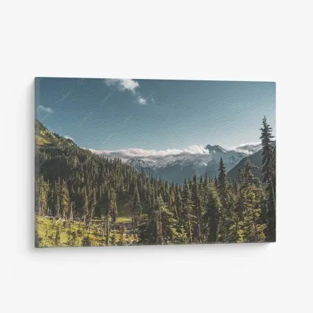 Tableau sur toile paysage alpin: montagnes enneigées et forêt – Wallnifity®