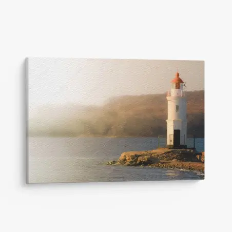 Tableau sur toile phare solitaire à la lumière dorée – Wallnifity®