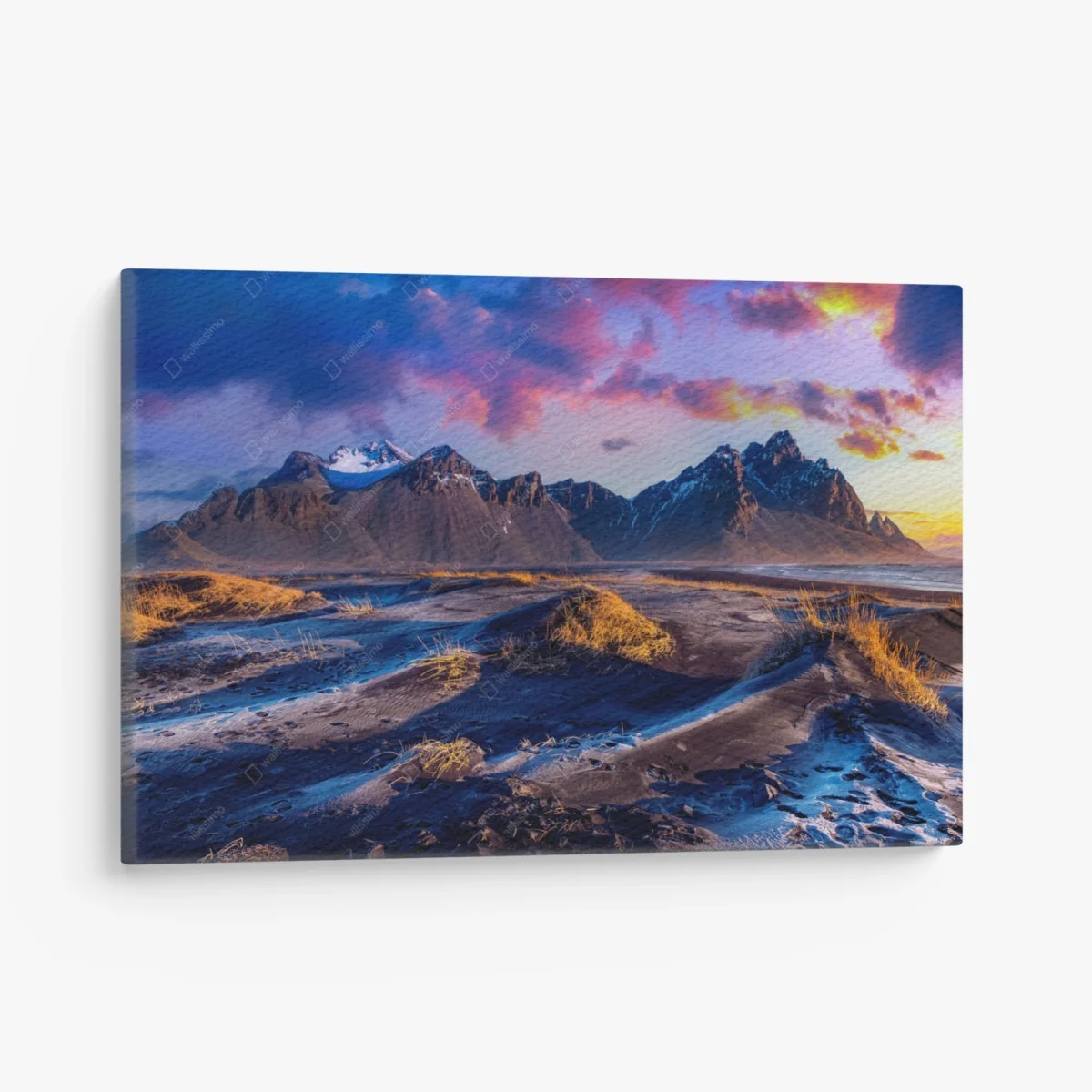 Tableau sur toile paysage panoramique au lever du soleil à Vestrahorn, Stokksnes, Islande – Wallnifity® Tableau sur toile paysage panoramique au lever du soleil à Vestrahorn, Stokksnes, Islande – Wallnifity®