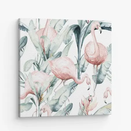 Tableau sur toile esprit tropical doux avec flamants roses aquarelle – Wallnifity®