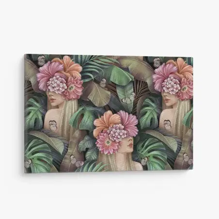Tableau sur toile portrait floral et feuillage tropical – Wallnifity®