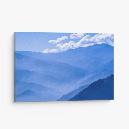 Tableau sur toile paysage brumeux de montagnes bleues – Wallnifity®