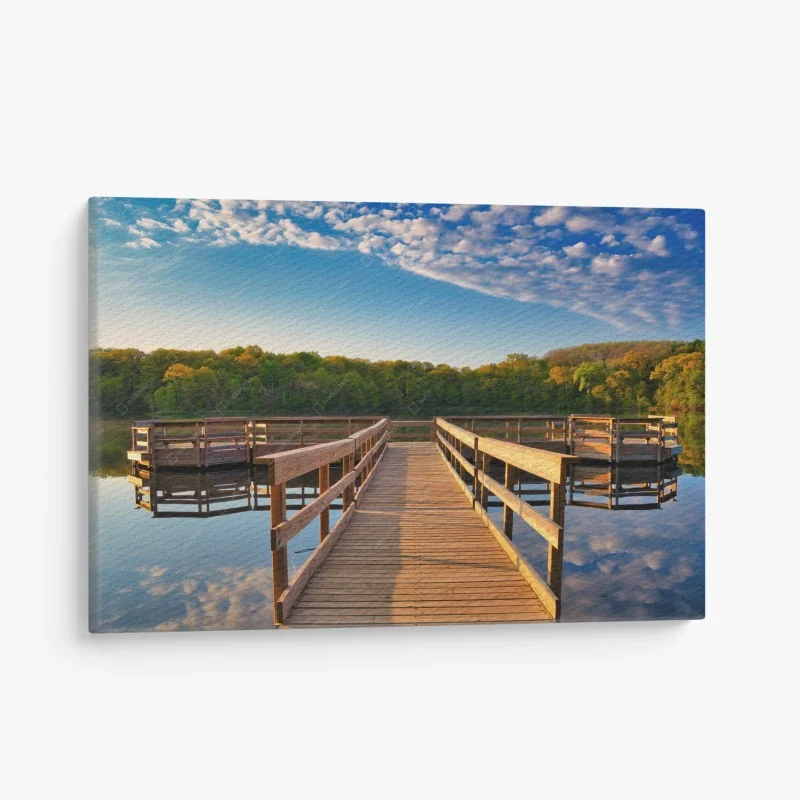 Tableau sur toile jetée en bois au bord du lac – Wallnifity®
