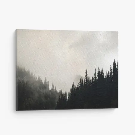 Tableau sur toile forêt brumeuse aux silhouettes de conifères – Wallnifity®