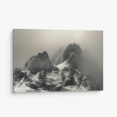 Tableau sur toile paysage alpin brumeux en noir et blanc – Wallnifity®