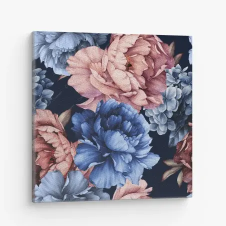 Tableau sur toile pivoines aquarelle sur fond bleu marine – Wallnifity®