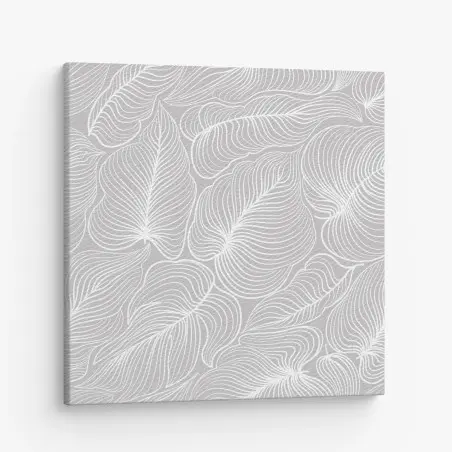 Tableau sur toile motif floral rétro en lignes blanches sur fond gris – Wallnifity®