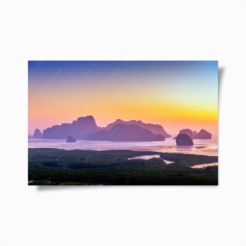 Poster lever de soleil au belvédère Samet Nangshe, baie de Phang Nga – Wallnifity®