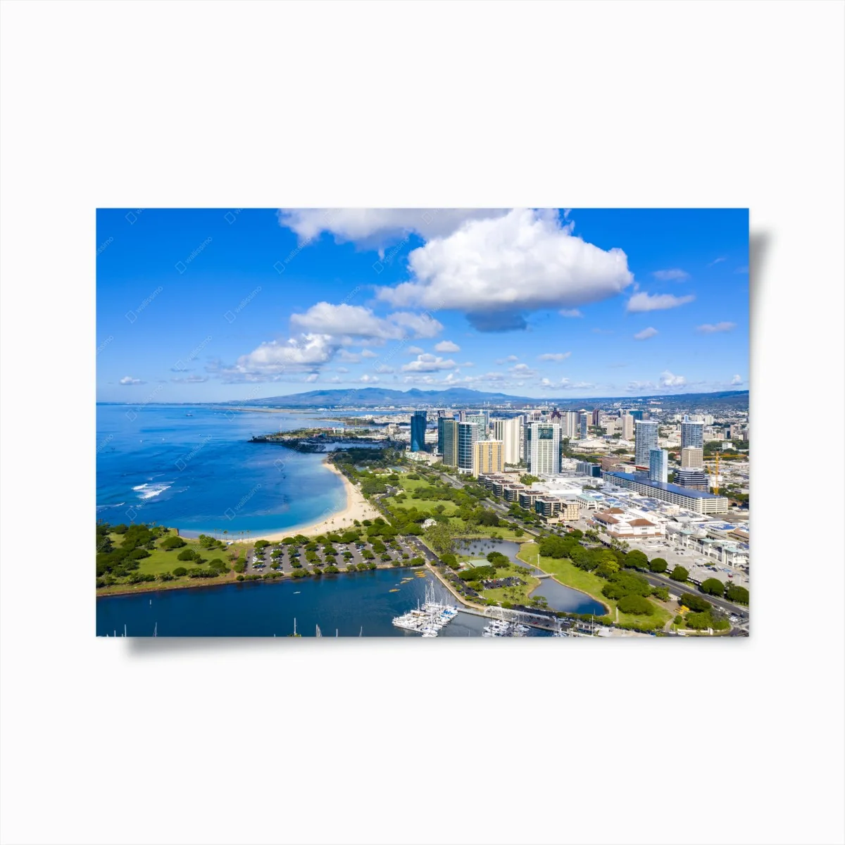 Poster paysage côtier d'Honolulu avec silhouette urbaine – Wallnifity® Poster paysage côtier d'Honolulu avec silhouette urbaine – Wallnifity®