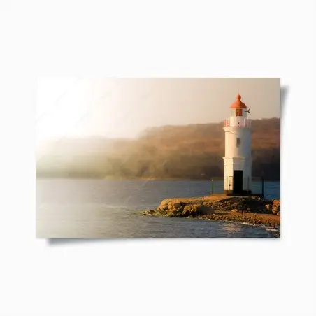 Poster phare solitaire à la lumière dorée – Wallnifity®