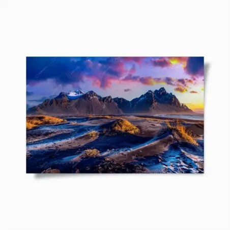 Poster paysage panoramique au lever du soleil à Vestrahorn, Stokksnes, Islande – Wallnifity®