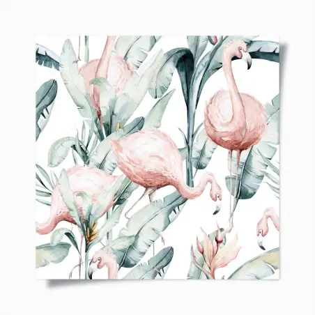 Poster esprit tropical doux avec flamants roses aquarelle – Wallnifity®