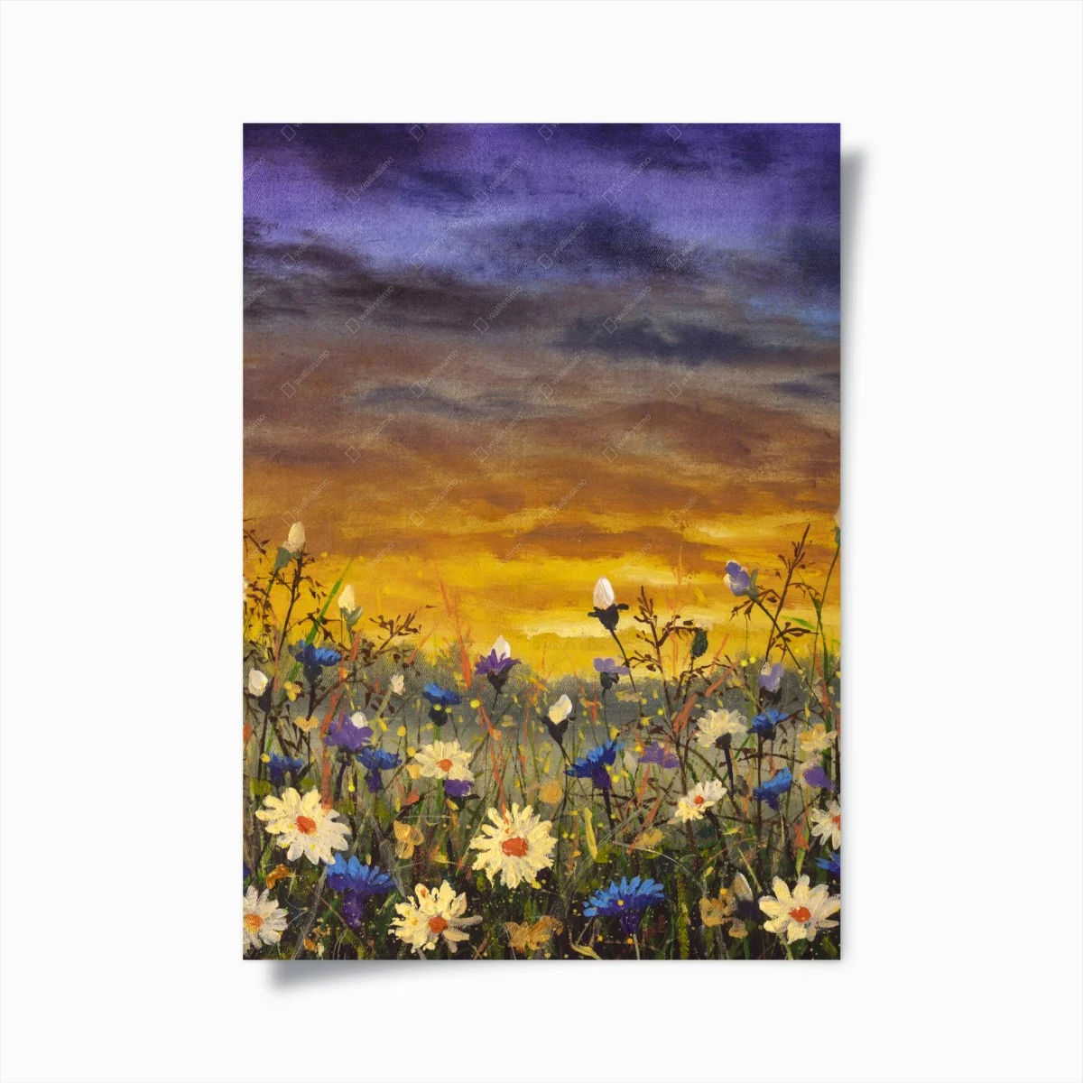 Poster champ de marguerites et bleuets au coucher de soleil, inspiration Claude Monet – Wallnifity® Poster champ de marguerites et bleuets au coucher de soleil, inspiration Claude Monet – Wallnifity®
