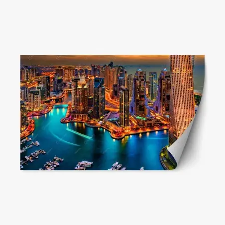 Sticker repositionnable marina de Dubaï au crépuscule – Wallnifity®