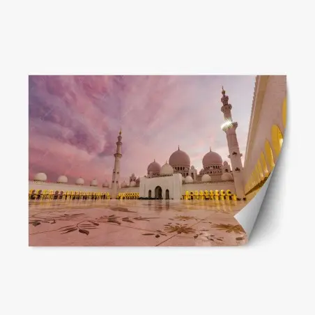 Sticker repositionnable mosquée majestueuse au ciel rose – Wallnifity®
