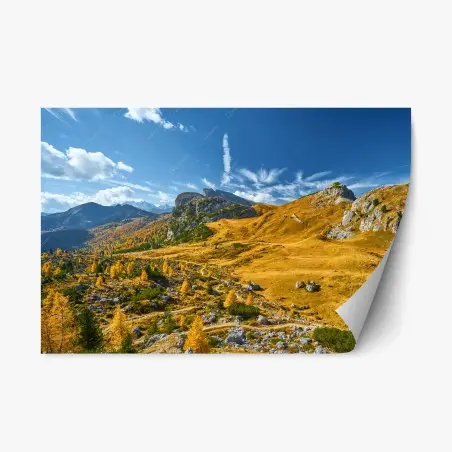Sticker repositionnable paysage automnal de montagnes dorées – Wallnifity®