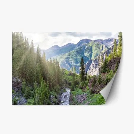 Sticker repositionnable vallée alpine et rivière cristalline – Wallnifity®