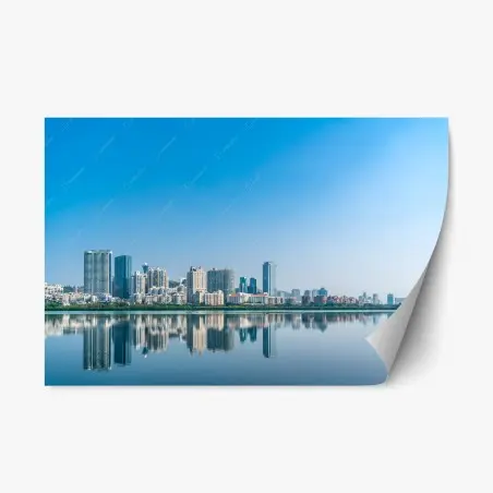 Sticker repositionnable horizon urbain miroir sur l'eau – Wallnifity®