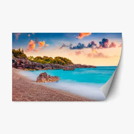 Sticker repositionnable lever de soleil à Himare, Albanie sur la mer Adriatique – Wallnifity®