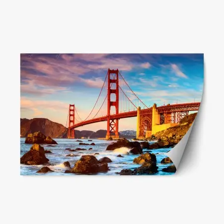 Sticker repositionnable pont emblématique de Golden Gate au coucher de soleil – Wallnifity®